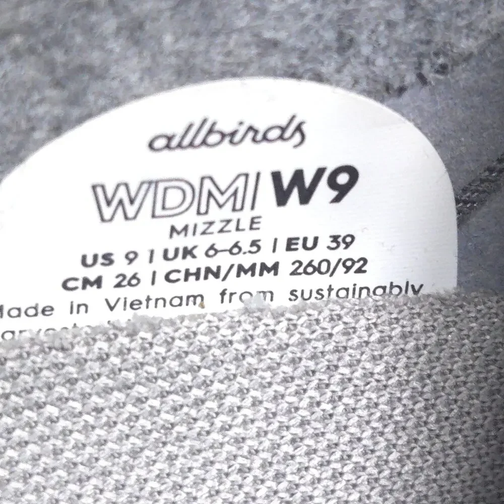Allbirds Wool Dasher Mizzle Lace Up Athletic Running Shoe Womens Size 9 Black